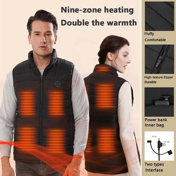 Txeol Mens Heated Vest Usb Charging Warm Heated Coat 9 Smart Heating Jacket Winter Sleeveless Heating Coats for Outdoor Hiking Skiing Fishing,Black,S