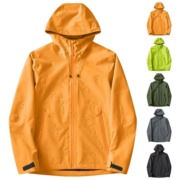 Txeol Mens Hiking Rain Jacket Waterproof with Hood Lightweight Windproof Hooded Raincoat Travel Clambing Cycling Coats,Orange XXL