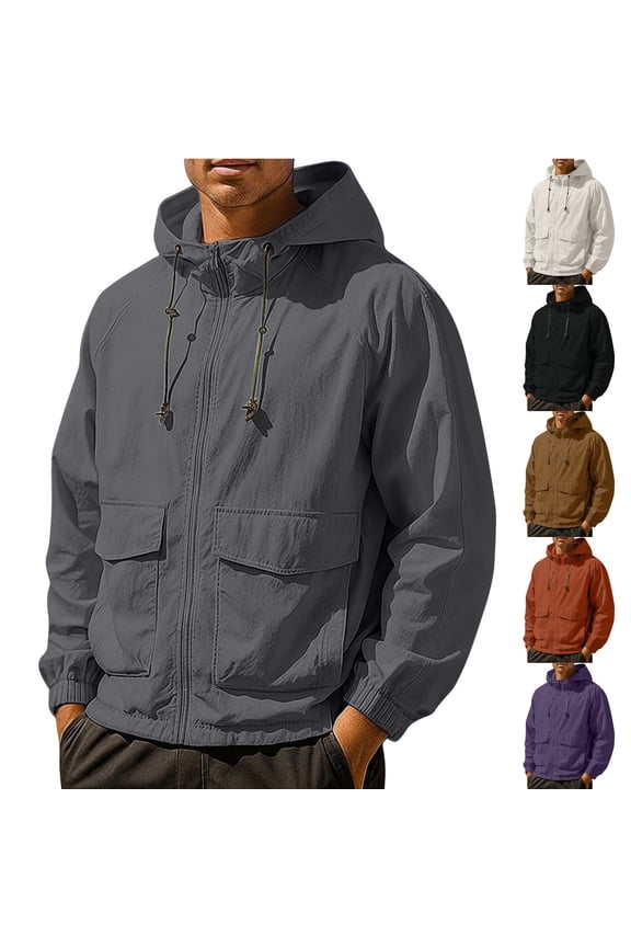 Mens Jackets UPF 50+ Sun Protection Full Zip Hoodies Lightweight Breathable Long Sleeve UV Fishing Hiking Hooded Jacket,Dark Gray,M