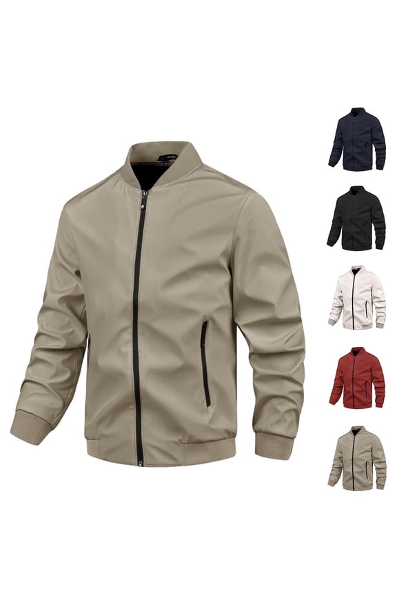 Mens Lightweight Bomber Jacket Casual Zip Up Windbreaker Fall Winter Coats with Zipper Pockets 2025,Khaki,XL