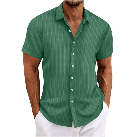 Txeol Mens Linen Shirts Button Up,Linen Shirts for Men Short Sleeve Button Up Shirt Big and Tall Solid Color Summer Hawaiian T-Shirts Tees Tops Blouses 2024 Army Green M