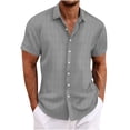 thumbnail image 1 of Txeol Mens Linen Shirts Button Up,Linen Shirts for Men Short Sleeve Button Up Shirt Big and Tall Solid Color Summer Hawaiian T-Shirts Tees Tops Blouses 2024 Dark Gray M, 1 of 6