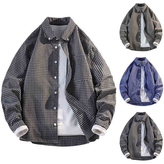 Txeol Mens Long Sleeve Button Up Plaid Shirts Dressy Casual Shacket Jacket Turndown Collar Blouse with Chest Pocket,Coffee,XXL