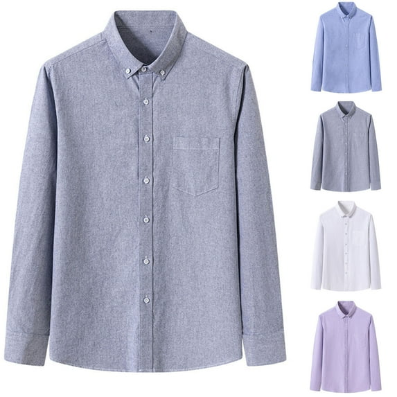Txeol Mens Long Sleeve Shirts Casual Button Down Lapel Work Tops with Pockets Solid Color Lapel Business Shirts Fall Blouse,White,XL