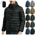 thumbnail image 1 of Txeol Mens Packable Puffer Hooded Jacket Lightweight Full Zip Quilted Jackets with Pockets Winter Outdoor Warm Windbreaker,Mint Green,S, 1 of 9
