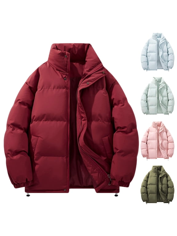 Mens Padded Coats Zip Up Long Sleeve Puffer Coats Big and Tall Casual Warm Outerwear with Pocket,Light Blue,L
