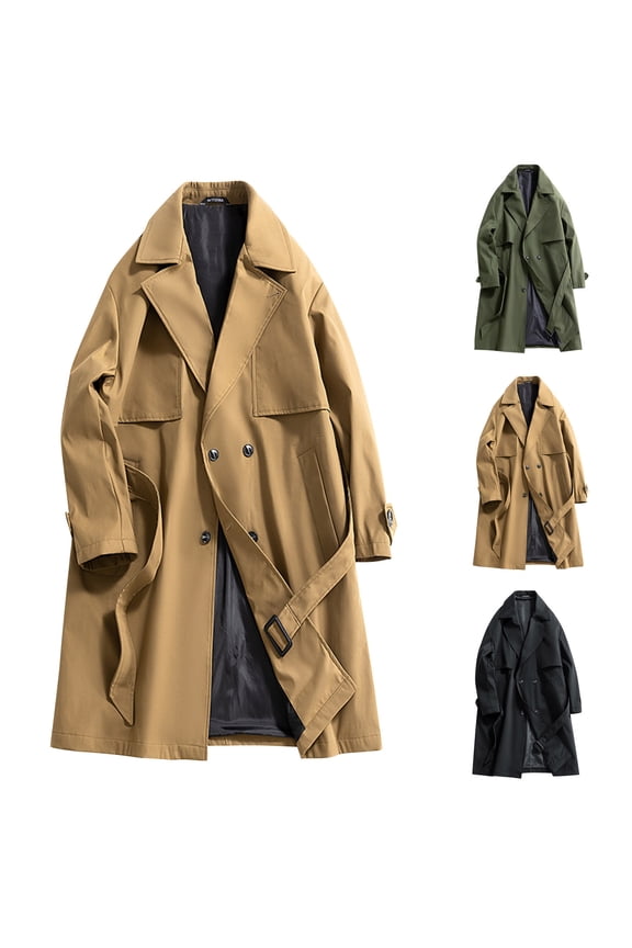 Mens Pea Coat Casual Lapel Colalr Double Breasted Overcoat Winter Warm Trench Jacket Coat with Belt,Coffee,M