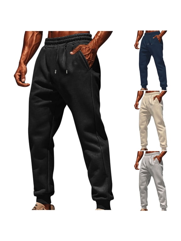 Mens Performance Fleece Lined Joggers Elastic Waist Lightweight for Outdoor Sports Navy,XXL