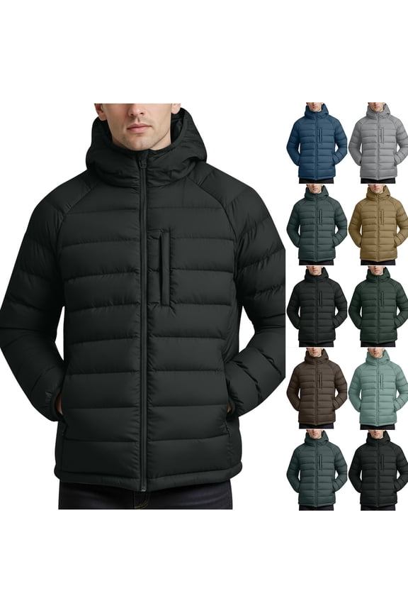 Mens Puffer Jacket with Hood Packable Lightweight Winter Warm Coat Quilted Windproof Bubble Jackets with Pockets,Green,L