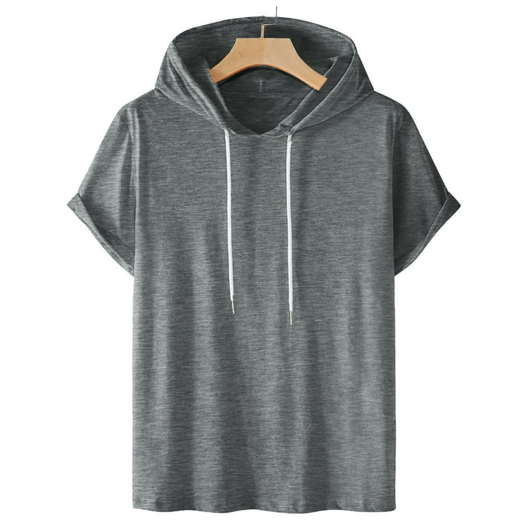 Txeol Mens Short Sleeve Hoodie Big and Tall Summer Hoodies for Men Basic Plain Solid Color Casual Drawstring Pullover Hooded T Shirts Gym Workout Athletic Muscle Hoodie Tops Walmart