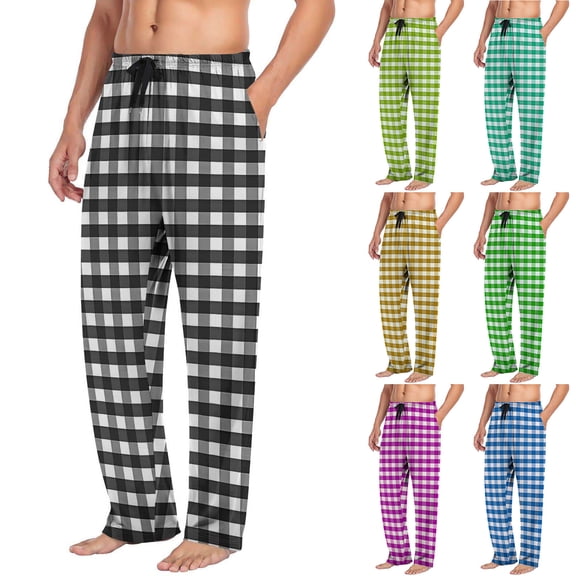 Txeol Mens Sleep & Lounge Pajamas Pants Christmas Plaid Flannel Pjs Bottoms with Pocket Baggy Comfy Cotton Sleepwear,Blue,XL