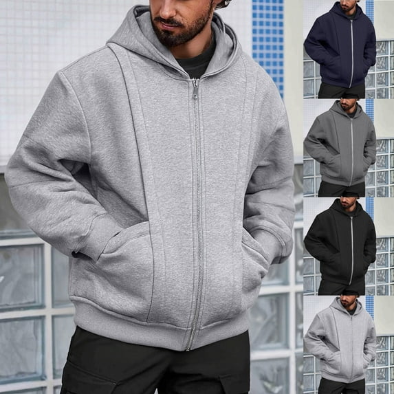 Txeol Mens Sweatshirt Jackets Full Zip Long Sleeve Hooded Jacket with Pockets Casual Lightweight Outdoor Athletic Hoodies,Dark Gray,M