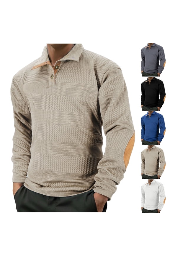 Mens Sweatshirt Tactical Henley Shirts Long Sleeve Elbow Patch Draped Pullover Casual Stand Collar Shirts,Black,S