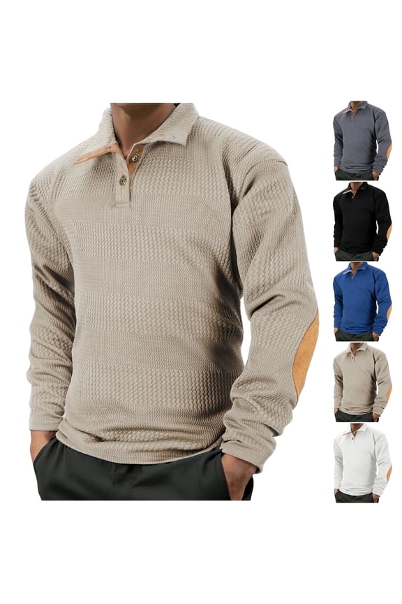 Mens Sweatshirt Tactical Henley Shirts Long Sleeve Elbow Patch Draped Pullover Casual Stand Collar Shirts,Gray,S