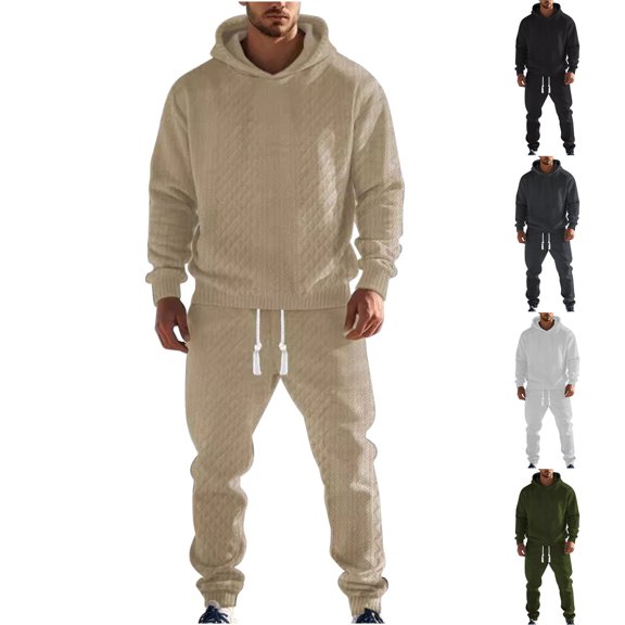 Txeol Mens Textured Track Suits 2 Piece Set with Hoodie Sweatshirt and Sweatpants Trendy Casual Sweatsuit Set Airport Outfit Gray,XXL