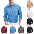 thumbnail image 1 of Txeol Mens Turndown Collar Shirt Long Sleeve Polo Shirts Casual Solid Color Classic Pullover,Navy,XXL, 1 of 8