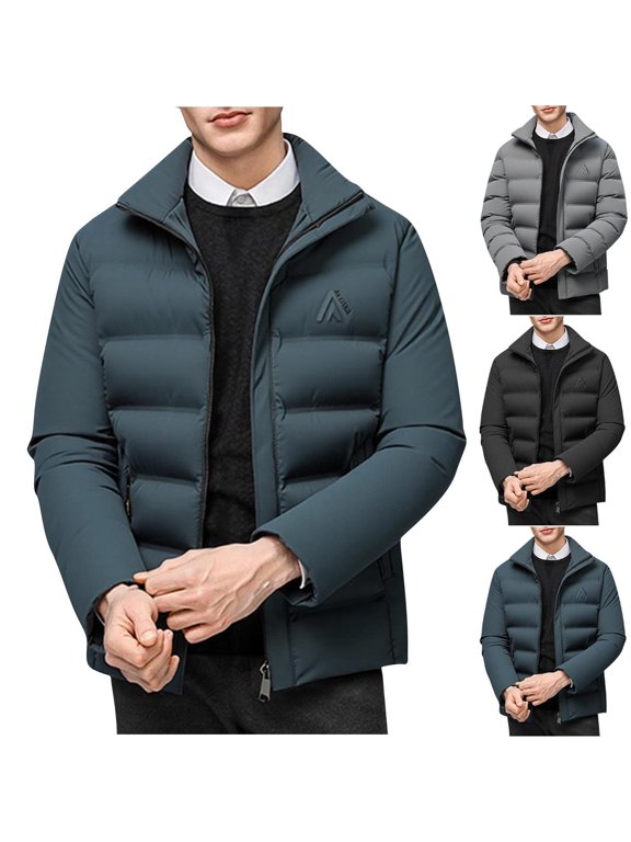 Mens Winter Down Coat Waterproof Insulated Puffer Jacket Warm Thick Quilted Padded Bubble Outerwear with Pockets 2025,Dark Blue,XXXL