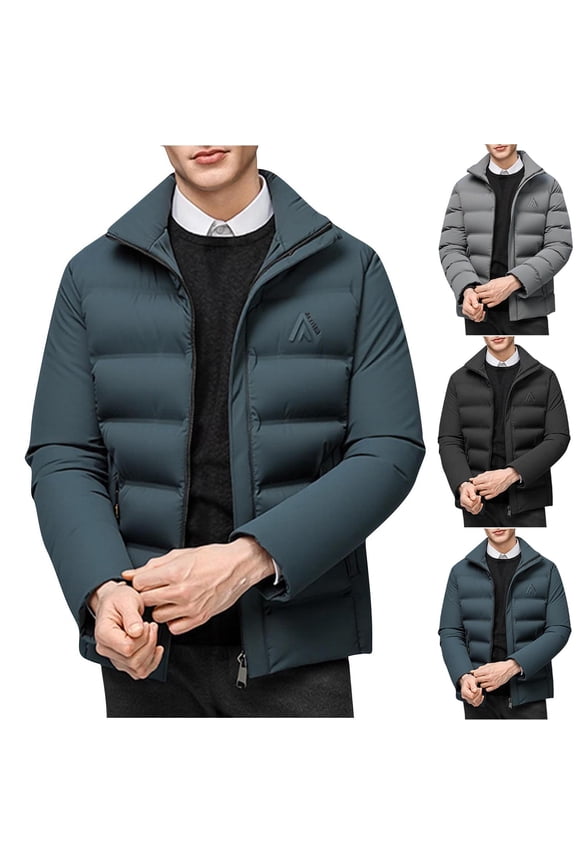 Mens Winter Down Coat Waterproof Insulated Puffer Jacket Warm Thick Quilted Padded Bubble Outerwear with Pockets 2025,Dark Blue,XXXL