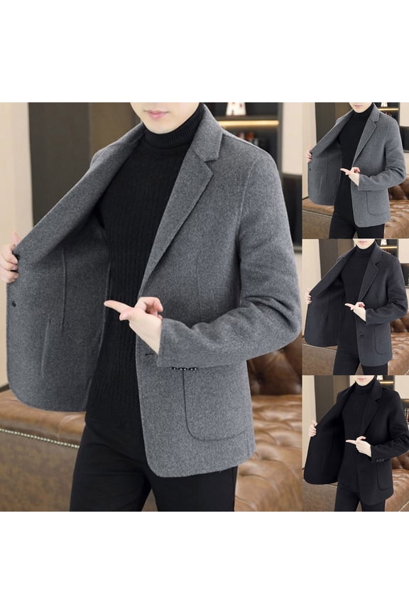 Mens Work Trench Coat Casual Notched Lapel Collar Blazer Winter Warm Single Breasted Overcoat with Pockets 2025,Gray,XL