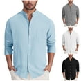 thumbnail image 1 of Txeol Mens Wrinkle Free Dress Shirts Casual Long Sleeve Band Collar Button Down Shirt Summer Beach Hippie Tops with Pocket,Sky Blue,XL, 1 of 7