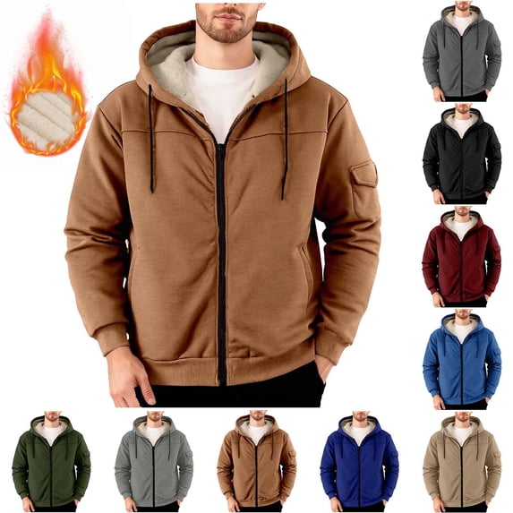 Txeol Mens Zip Up Hoodie Thick Sherpa Jackets Comfort Oversized Fleece Lined Warm Sweatshirt with Pockets,Gray,M
