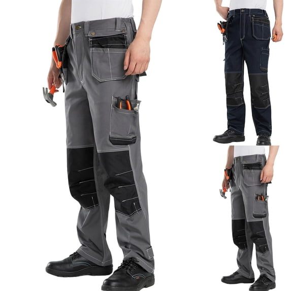 Txeol Multi Pockets Men's Work Pants Reinforced Knee Workwear for Construction Mechanic Durable Trousers Dark Blue,XL