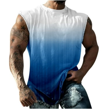 Txeol Muscle Tank Tops for Men,Men's Workout Tank Tops Graphic Tees Shirts for Men Summer Sleeveless Gym Bodybuilding Fitness Cut Off T-Shirts 2024 Blue L