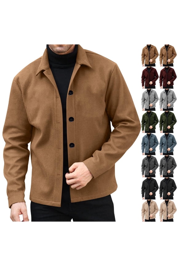 Navy Button Down Jackets for Men Long Sleeve Lapel Trench Coat Winter Soft Warm Solid Color Shackets,XL