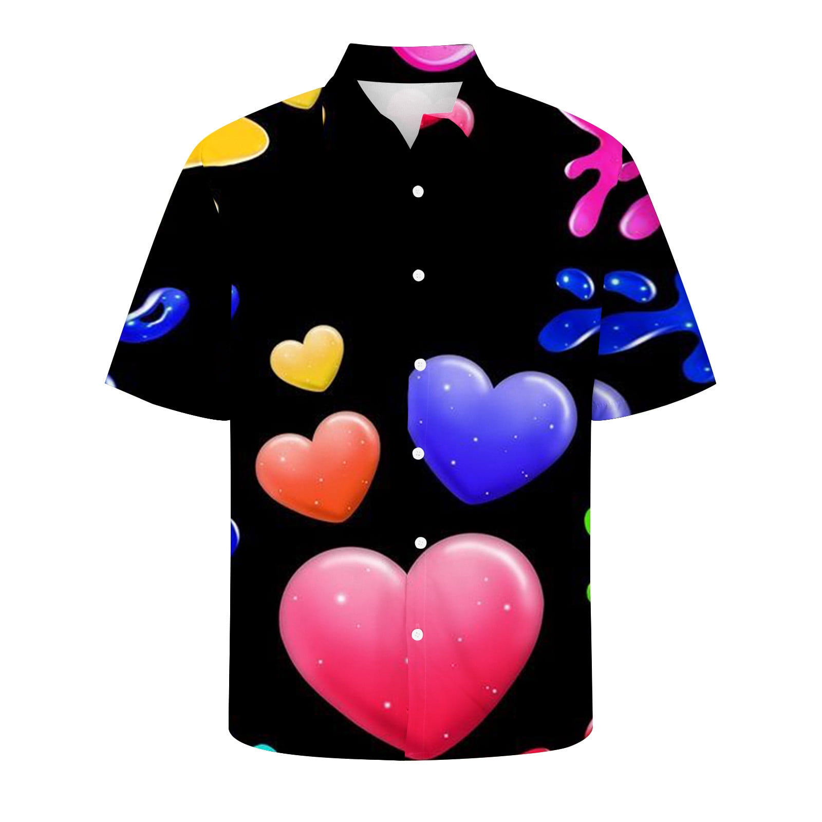 Txeol Novelty Hawaiian Shirts for Men,Men's Heart Print Button Down Shirts Rainbow Button Up