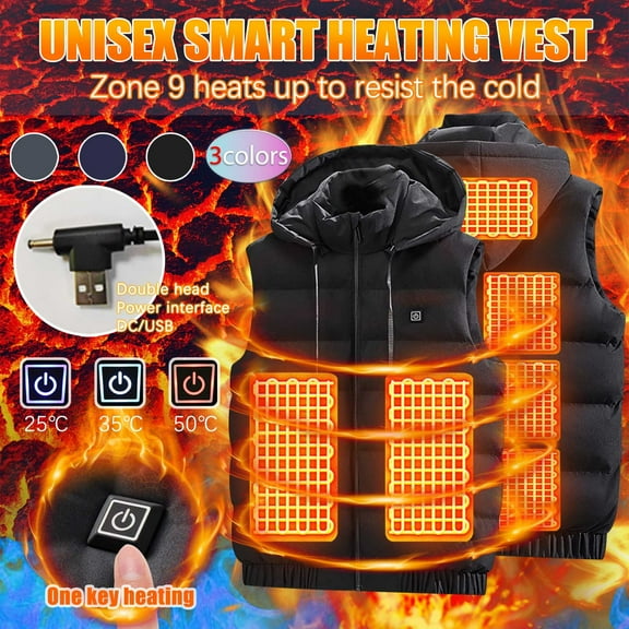 Txeol Outdoor Electric Heated Vests for Women Men Thermal USB Charing Coat Winter Outdoor Puffer Jacket with Hood Outerwear,Blue,XXL