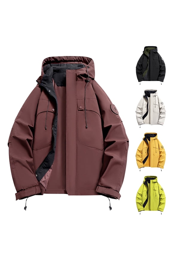 Outdoor Jacket for Men Waterproof Windproof Hooded Coat Zip Up Solid Color Casual Hiking Windbreaker,White,M