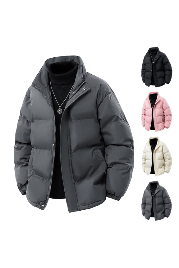 Pink Puffer Jacket Men No Hood Winter Padded Jackets Full Zipper Windproof Waterproof Outwear Coat with Pockets,XXXL