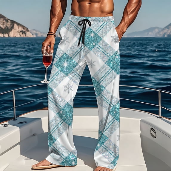 Txeol Plaid Baggy Pj Pants Men Elastic Waist Drawstring Trousers Lightweight Straight Leg Lounge Pants with Pockets,Multicolor,L