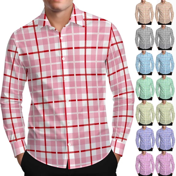 Txeol Plaid Button Down Dress Shirt for Men Long Sleeve Checkered Shirts Casual Lapel Plaid Work Tops Christmas Gifts,Green,XXL