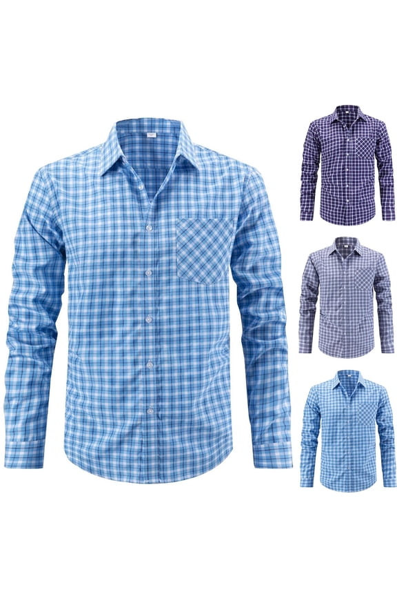 Plaid Dress Shirts for Men Long Sleeve Button Down Work Tops with Chest Pocket Business Casual Outfits,Gray,M