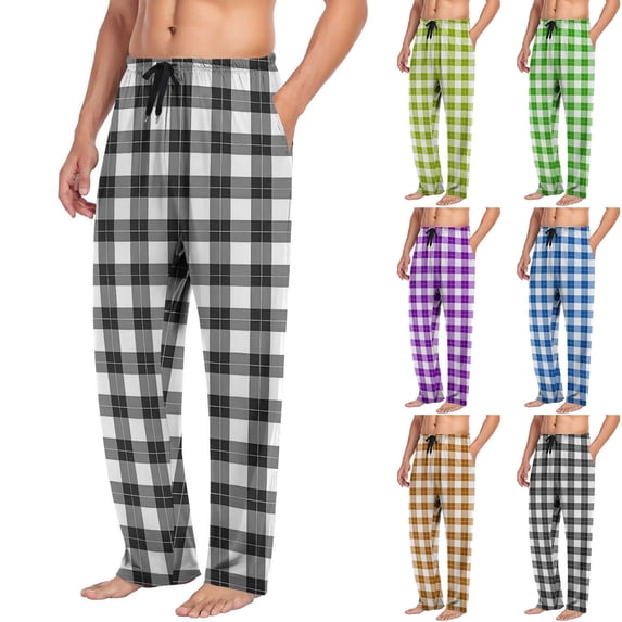 Txeol Plaid Pajama Pants for Men Lightweight Soft Pj Bottoms with Pockets Christmas Flannel Sleepwear Lounge Clothing,Blue S