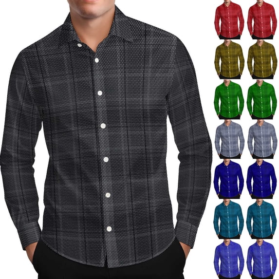 Txeol Plaid Shirts for Men Casual Button Down Lapel Regular Fit Work Tops Long Sleeve Hawaiian Shirt,Light Blue,XXXL