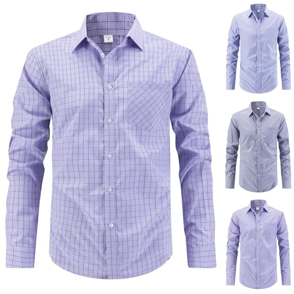 Txeol Plaid Shirts for Men Casual Regular Fit Button Down Blouse Lapel Long Sleeve Wprk Tops with Chest Pockets Gray S
