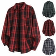 thumbnail image 1 of Txeol Plaid Shirts for Men Loose Fit Button Down Shirt Jacket Fall Long Sleeve Lapel Shacket Outerwear with Pocket,Red,M, 1 of 9