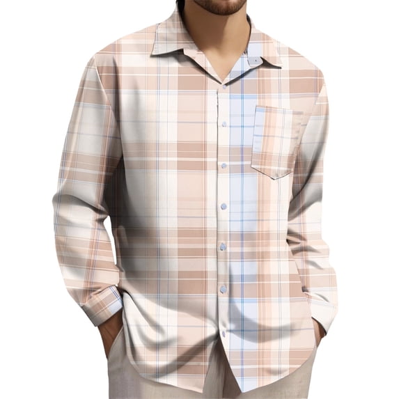 Txeol Plus Size Plaid Shirts for Men Button Down Long Sleeve Dress Shirts Regular-Fit Wrinkle Free Office Work Tops with Pocket,Multicolor XXXXXL