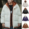 thumbnail image 1 of Txeol Puffer Jacket Men Winter Thicken Warm Down Coats Fashion Y2k False Double Layer Hooded Quilted Jackets Teen Outerwear Coffee M, 1 of 4