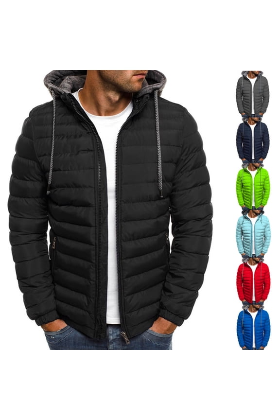 Puffer Jacket Men with Hood Warm Winter Full Zip Insulated Puffy Quilted Lined Coat Lightweight Packable Down Jackets,Black,S