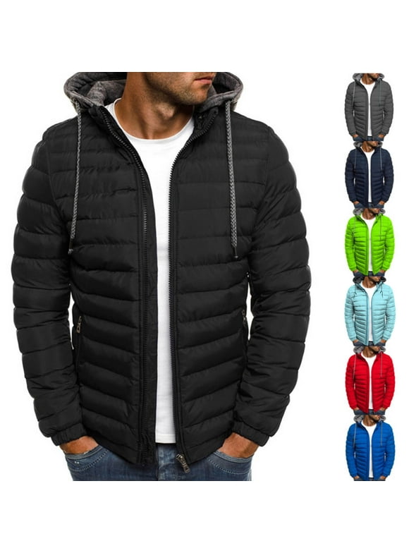 Puffer Jacket Men with Hood Warm Winter Full Zip Insulated Puffy Quilted Lined Coat Lightweight Packable Down Jackets,Blue,XXXL