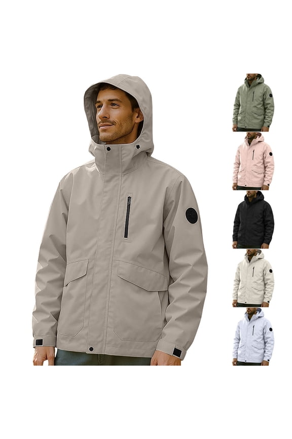 Rain Jacket Men Waterproof Lightweight Raincoat Detachable Hood Windbreaker with Multiple Pockets for Hiking Golf Running,Army Green,XXL