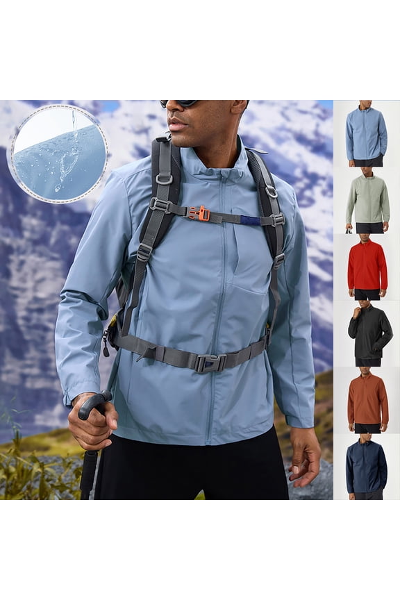 Rain Jacket Men Waterproof Running Windbreaker Zip Up Travel Hiking Cycling Coat with Pockets 2025,Orange,XL