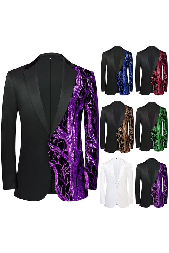 Sequin Suit Jacket Men Long Sleeve One Button Sport Coats Shiny Prom Wedding Blazers 2025,Purple,XL