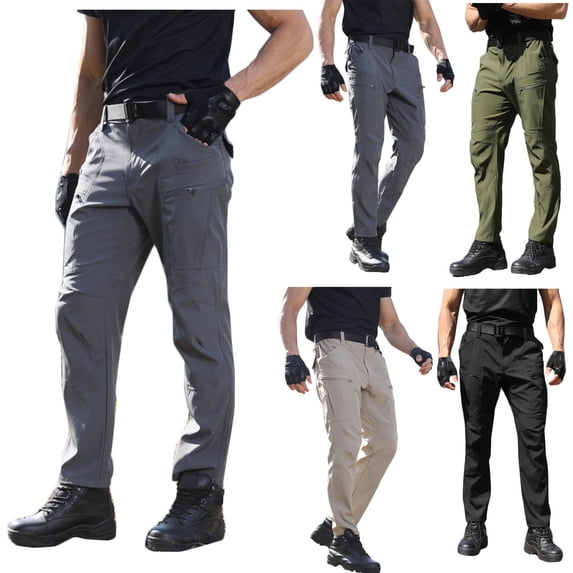 Txeol Slim Fit Water Resistant Pants for Men Stretchy Lightweight Work Hiking Tactical Pants with Pockets,Khaki,S