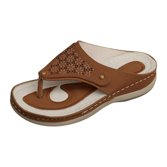 Txeol Summer Sandals for Women 2024 Wide Width Orthopedic Sandals Wedge Sandals Arch Support Slides Flip Flops Clearance Sale Brown