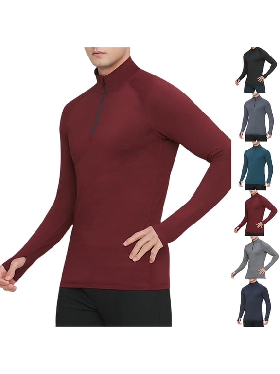 Sun Protection Shirts for Men Breathable Zipper Stand Collar Long Sleeve Workout Undershirt Solid Color Casual Pullover Tops,Gray,XL