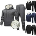 thumbnail image 1 of Txeol Sweatsuits Men 2 Piece Outfit Hoodie Sherpa Lined Drawstring Sweatshirts and Drawstring Pants Sets Solid Color Winter Thermal Track Suits Dark Gray,XS, 1 of 4